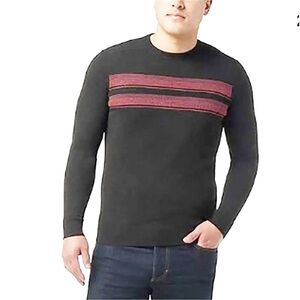 SmartWool Men's XL Sparwood Stripe Crew Sweater Charcoal Heather Maroon